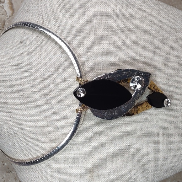 J Jansen Designs Swarovski Crystal/Onyx Silver/Gold Plated Slide Pendant - Picture 1 of 6